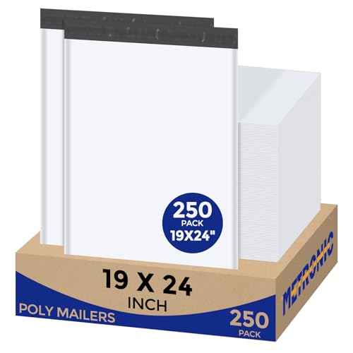 Metronic Poly Mailers 19x24 Inch 250pcs Shipping Bags for Clothes,Self Adhesive Shipping Envelopes for Small Business,Waterproof Mailers Poly Bags for Shipping,Packaging Mailing Bags White