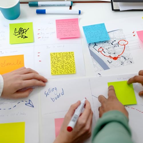 Realzeva 8-Pack 3x3 Self-Sticky Notes Pads - Colorful Repositionable Memo Sheets