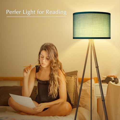 BoostArea Floor Lamp for Living Room, Tripod Floor Lamp, Green Linen Lamp Shade, Blub Not Included,Mid Century Standing Lamp for Living Room, Bedroom, Study Room and Office