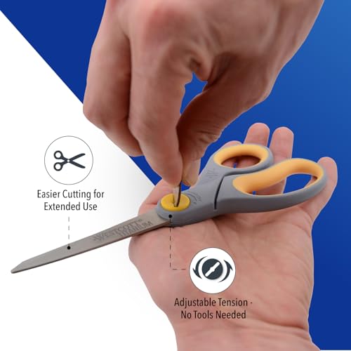 Westcott 8-Inch Titanium Bonded Scissors with Adjustable Glide – 1-Pack, Gray/Yellow