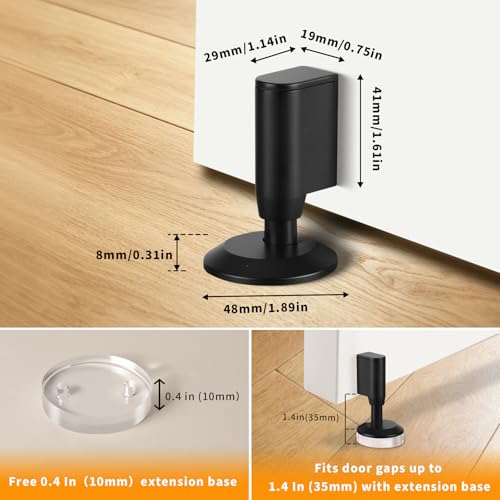 Bak Bo Magnetic Door Stopper Retractable Floor Catch with 0.4 in Extension (Black, MB-1) – Adhesive & Screw Installation