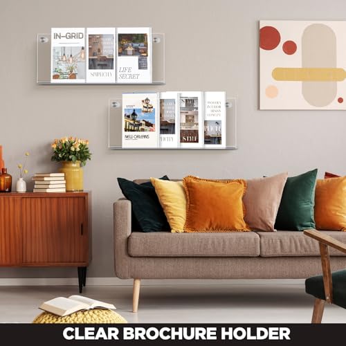 4 Pack 21" Clear Acrylic Magazine Holder Wall Mount Hanging Bookshelf Magazine Rack Brochure Holder for Waiting Room, Living Room, Office, Home Display