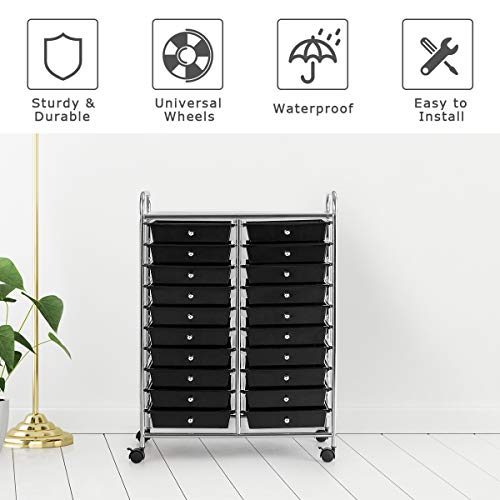 Giantex 20-Drawer Rolling Storage Cart - 25 x 15 x 35 Inch Black (Variation: 20 Drawer)