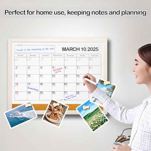 Dry Erase Calendar Whiteboard for Wall - 17x13 Inch Magnetic Whiteboard, Reusable Monthly Planner Board for Home Office, Classroom, Teachers & Students (White)