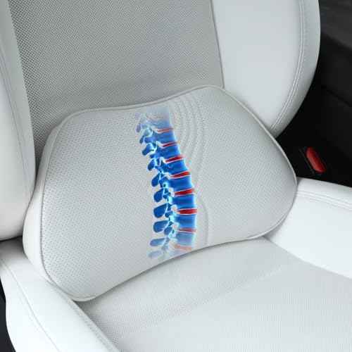Lumbar Support Pillow for Car Seat, Office Chair Leather Memory Foam Lower Back Cushion for Back Pain Relief Improve Posture, Ergonomic Back Rest for Gaming Chair, White, 1PC