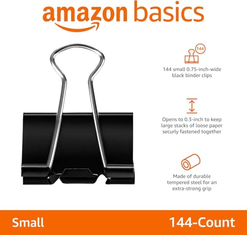 Amazon Basics Small Binder Clips 0.75 in, 144 Count Office Supplies