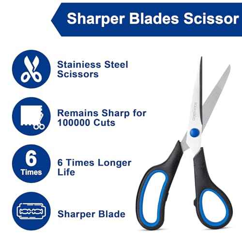 Scissors, BOOMIBOO 8" All Purpose 6 Pack - Comfort-Grip Scissors for Office Desk Accessories Sewing Fabric Home Craft School Supplies, Teacher/Class Supplies, Right/Left Handles