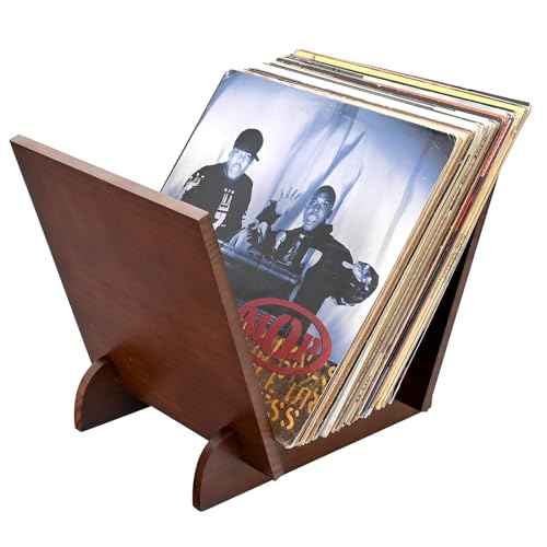 SwallovLiving Wooden Vinyl Record Holder, Flip Display Vinyl Record Storage Stand, Wood Tabletop Recorderholder Elegant Design for 40 Music Albums