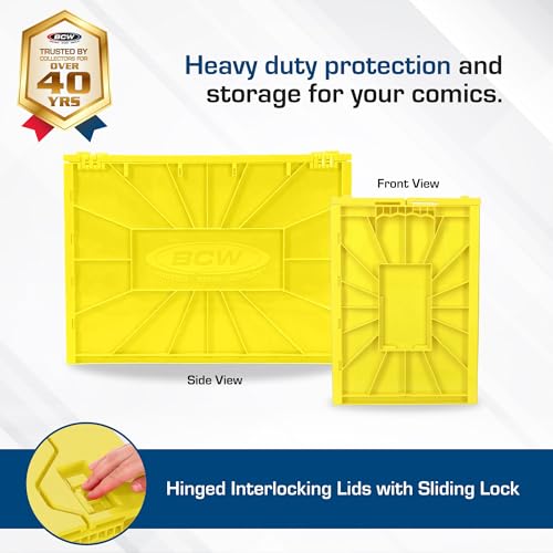 BCW Short Comic Book Bin | Holds 150 Comics | Stackable Plastic Storage | Acid-Free Organizer | Yellow, Single
