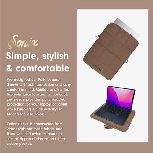 Sonix Puffy Laptop Sleeve Case & Tablet Sleeve | Compatible with 13-14 Inch Laptops and iPad Pro | Quilted Pillow Puffer Computer Bag Cover | 13-14 Inch | Mocha