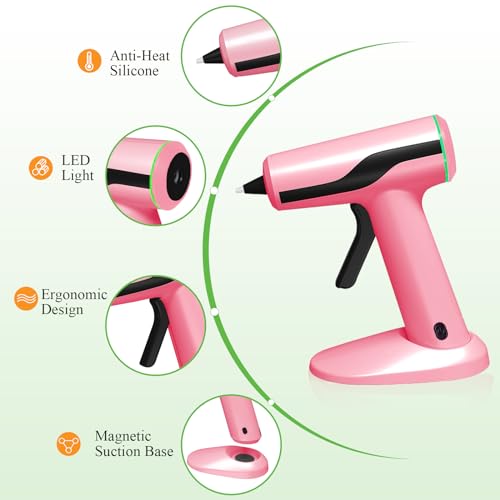 MONVICT Pink Cordless USB-C Rechargeable Mini Hot Glue Gun Kit