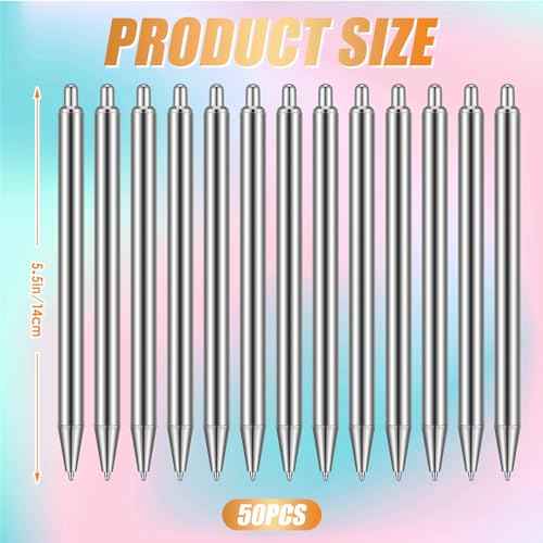 Qilery 50 Pcs Epoxy Stainless Steel Blanks Pen for DIY Back to School Glitter Metal Personalized Black Ink Pens for Classroom Office School Crafting Gift Business Office Student Teacher