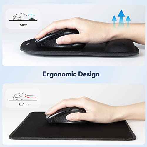 TECKNET 2 Pack Mouse Pad with Wrist Support, Ergonomic Gaming Mouse Pad Pain Relief, Portable Comfortable Mousepad for Computer, Laptop, Office, Home Non-Slip Base, Waterproof Surface - Black