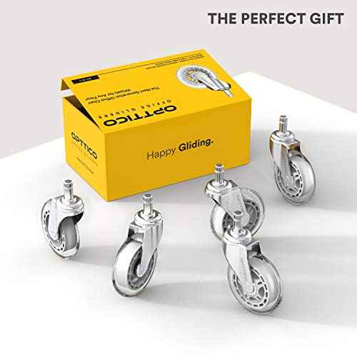 Office Chair Caster Wheels Replacement Set - 3" Heavy Duty Desk Chair Rollers for Hardwood Floors - 650 lbs Load Capacity, 5 Pack (Silver/Clear Wheel)