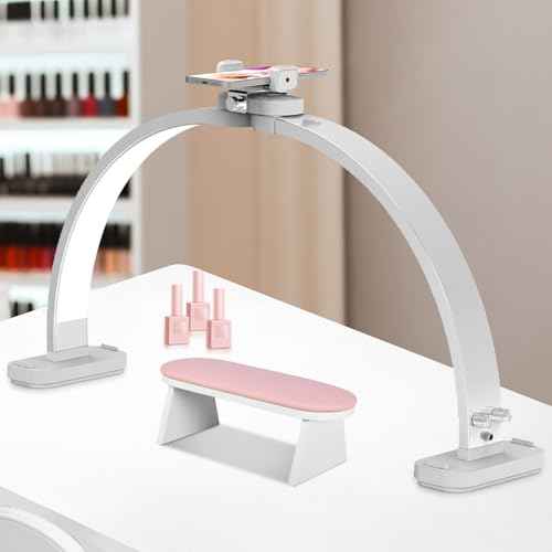 FAHKNS Half Moon Light for Nail Desk with Phone Holder, Upgraded 28-inch Foldable Half-Moon Lamp, LED Light for Manicure, Eyelash Extension, Tattooing, Craft, White