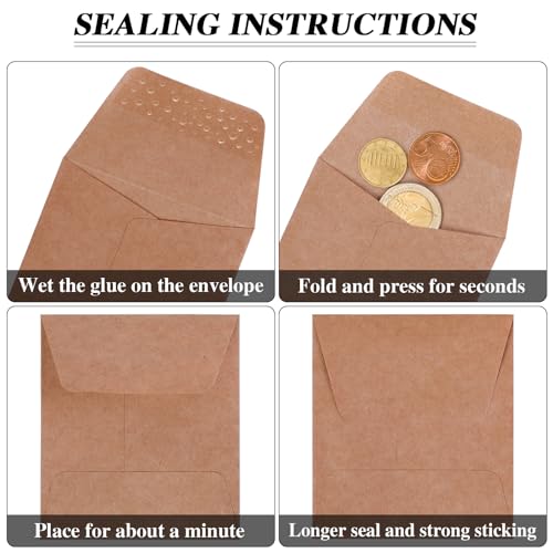 Tuhangcc 100 Pack Small Coin Envelopes 3.15 x 3.55 in Heavy Duty Kraft Self-Adhesive