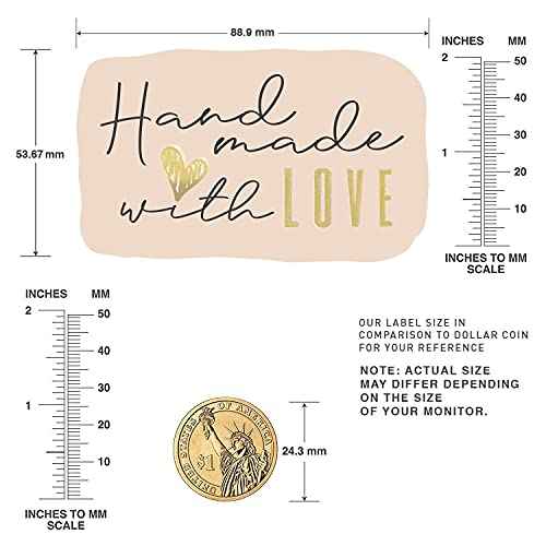 easykart labels 3000 Hand Made with Love Stickers, 1.75" x 2.75" Special Shape Design with Gold Foil and Light Peach Background | Highly Recommended for Small Business Owners