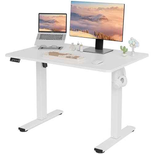 Electric Standing Desk Adjustable Height, 40x24 Inches Sit Stand up Desktop for Home Office, Ergonomic Rising Computer Table with Memory Preset, White