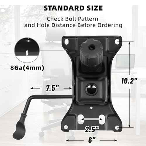 500Lbs Office Chair Replacement Parts, w/ 6'' x 10.2" Mounting Holes Chair Base Heavy Duty Plate Swivel Tilt Control Seat Mechanism for Executive and Gaming Chairs