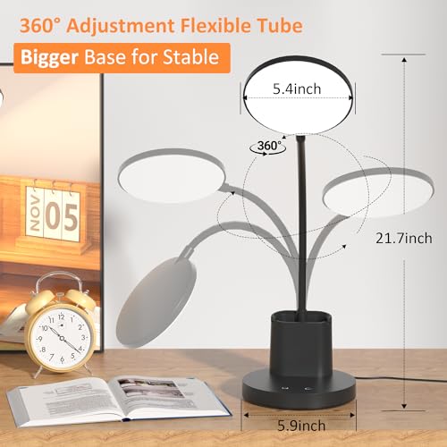 Vicsoon Black LED Desk Lamp with Pen & Phone Holder, Dimmable Multi-Color