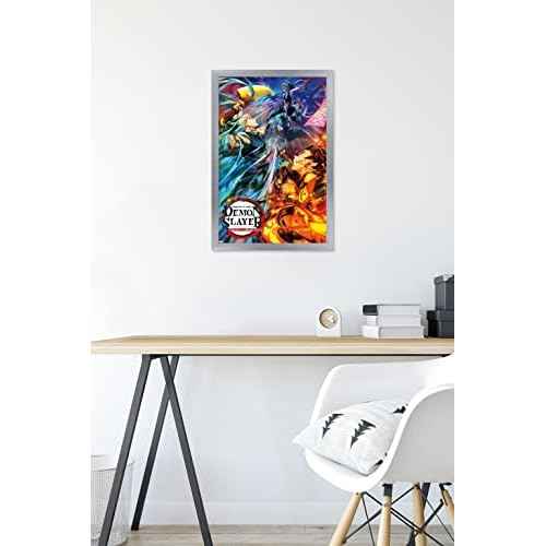 Trends International Demon Slayer - Key Visual 2 Wall Poster, 14.725" x 22.375", Silver Framed Version