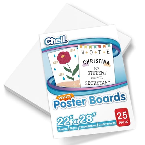 Chell Large Size 22" x 28" White Poster Board Heavyweight, for School Craft Project, 85 lb. Cover Weight, 25 Count