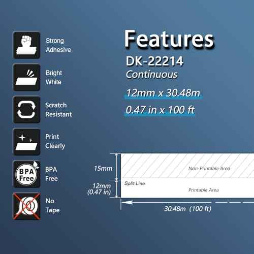 BETCKEY - Compatible Continuous Labels Replacement for Brother DK-2214 (0.47 in x 100 ft), Use with Brother QL Label Printers [10 Rolls]