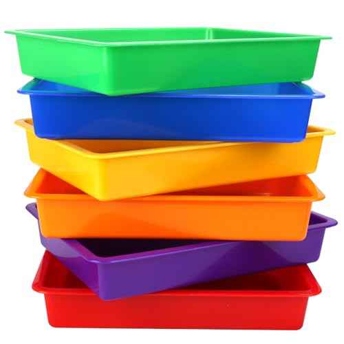 ShineMe Plastic Paper Trays for Classroom, 6 Pack Colorful Classroom Turn in Bins, Thick and Sturdy A4 Letter Size Flat Storage Trays for Classroom Organization and Storage