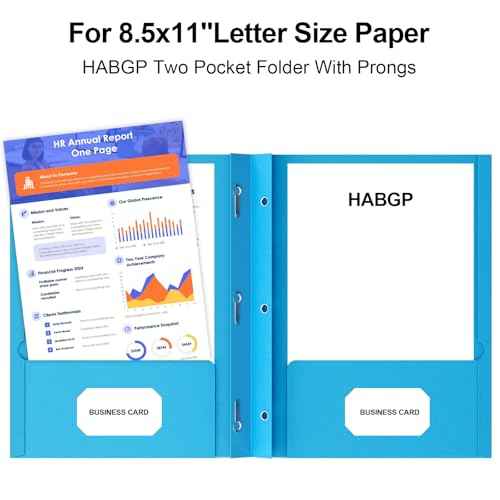 HABGP 100 Pack Two Pocket Folder with Prongs, Paper Folders with Pockets and Business Card Holder, Folders with Pocket Fit Letter Size, Organizing Papers in School, Office & Business 5 Color 20 Set