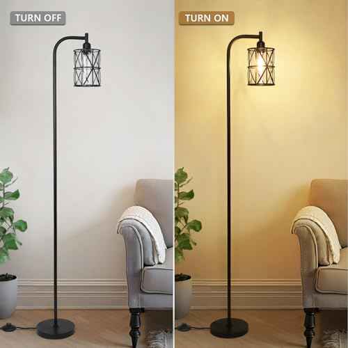 Black Floor Lamps for Living Room£¬Standing Lamp with Clear Glass Lampshade and Metal Frame£¬Industrial Tall Lamp for Bedroom£¬Modern Standing Floor Lamp for Office, Study Room Corner£¨LED Bulb Included£©