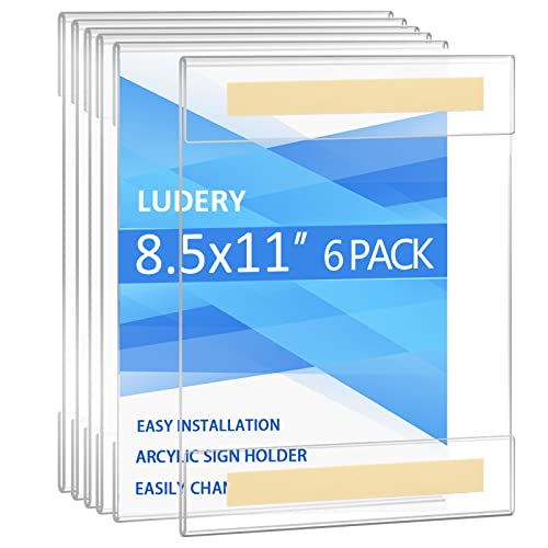 Ludery 8.5x11 Wall Mount Sign Holders Pack of 6 - Clear Acrylic Frame with 3M Tape for Office & Retail