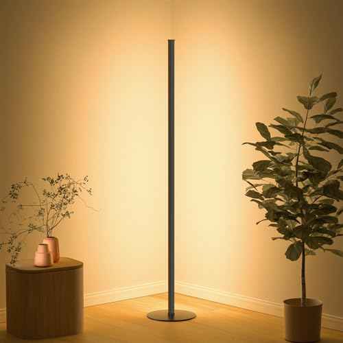 Corner Floor Lamp, Minimalist LED Corner Lamp Dimmable with Remote Control, 24 W Slim Standing Floor Lamp for Living Room Bedroom Home Office, 3000K-6500K 10 Color Temperature