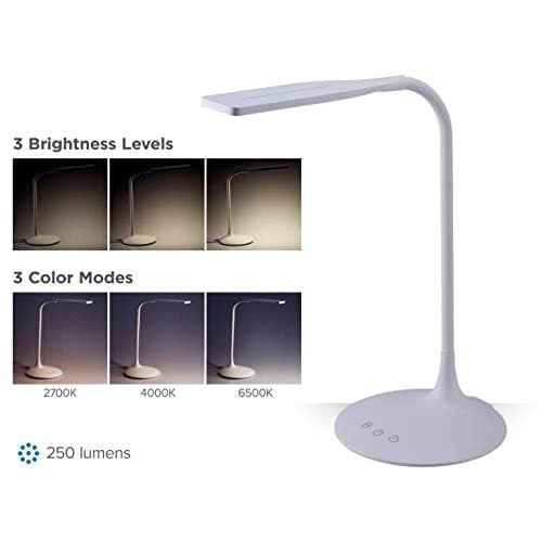 BLACK+DECKER PureOptics LED VLED1819-BD Battery LED Desk Lamp, Dimmable with Adjustable Color Temperature, 4 Hour Battery Life, Rechargeable, Eco Friendly, White