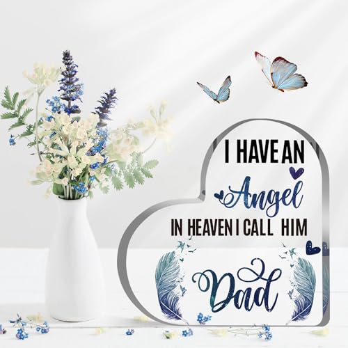 Dad Angel Sympathy Memorial Gift Heart Acrylic Paperweight - Loss Remembrance Keepsake