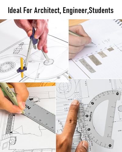 Nicpro 20PCS Professional Geometry Drafting Set with Compass, Protractor, Ruler & Pencils