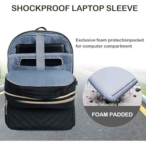 VANKEAN 17.3 Inch Laptop Backpack for Women Men Work Laptop Bag Fashion with USB Port, Waterproof Backpacks Nurse Stylish Travel Bags Casual Daypacks for College, Business, Black