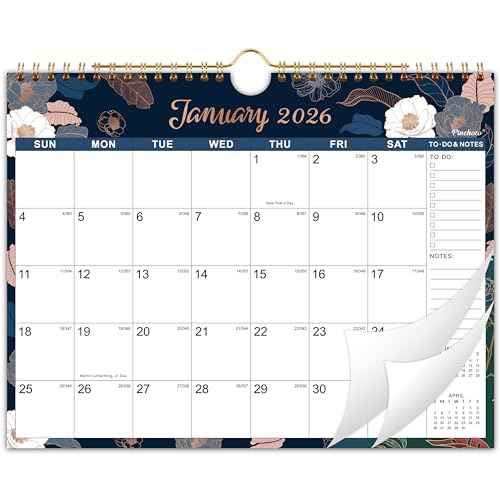 2026 Calendar - Wall Calendar 2026, JAN.2026 - DEC.2026, 8.5" x 11", 2026 Wall Calendar with Twin-Wire Binding, Hanging Hook, Unruled Block - Engraved Art Floral
