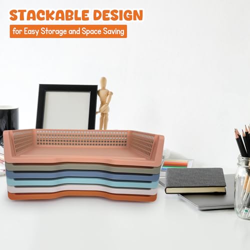 4E's Novelty Boho Color 6 Pack Stackable Paper Trays for Classroom Organizer