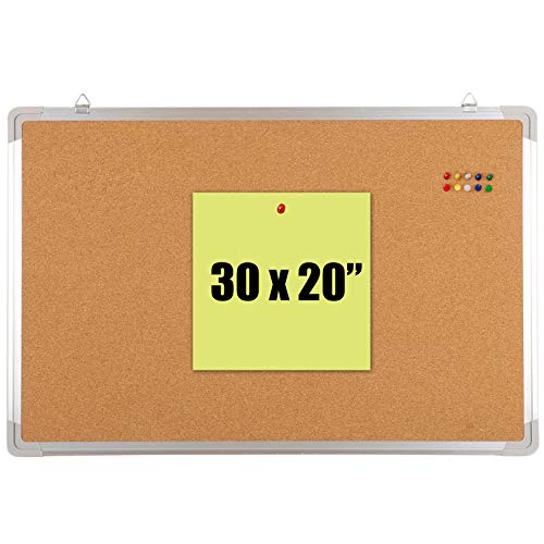 Cork Board Set for Wall - Bulletin Corkboard 30 x 20 in with 10 Thumb Tacks - Wall Hanging Message Memo Pin Board Tackboard Organizer for Home, Office, Desk and Cubicle (30x20 in)