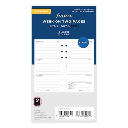 Filofax Personal week on two pages English lined 2026 diary 26-68418