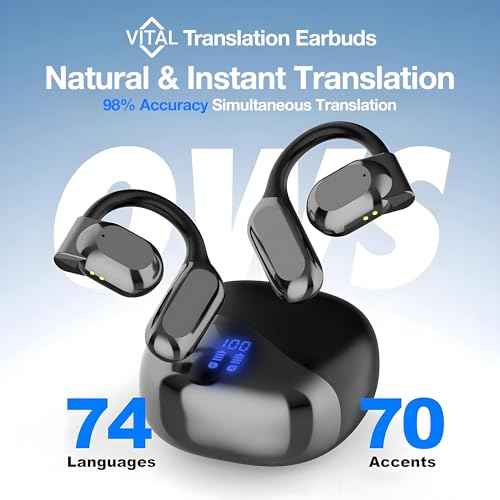 Vital Translation Earbuds Real Time Language Translator Earbuds Vital Translate Buds Into 74 Languages 70 Accents | Bluetooth 5.3 Open-Ear | Noise Isolation | 7?8H Battery Music, Calls