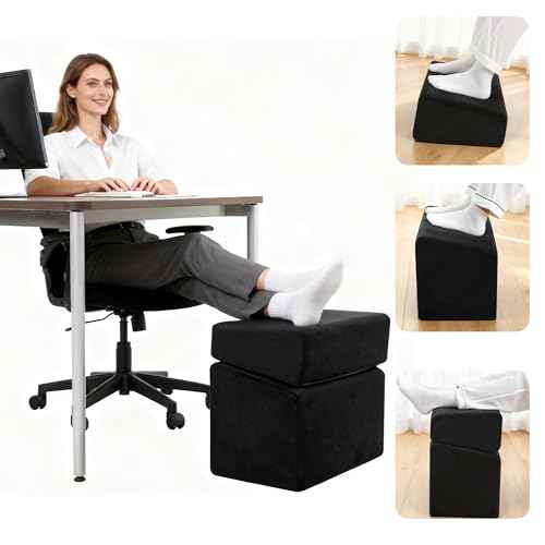 Tromlycs Foot Rest for Under Desk at Work Office Chair, Ergonomic Footrest with 3 Adjustable Heights & Washable Cover, Footstool for Home, Airplane, Travel (Black)