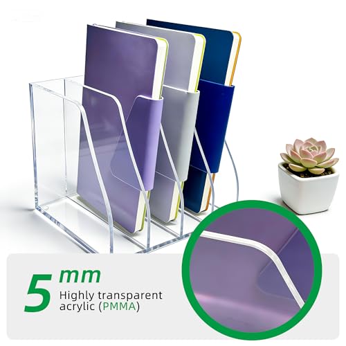 AIDIMOO B5 4-Section Clear Acrylic Magazine File Holder, Desk Organizer