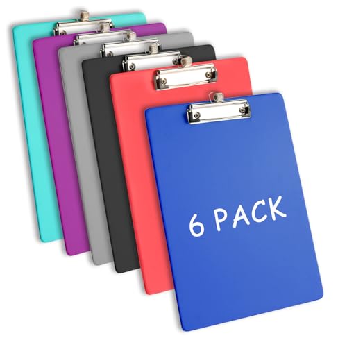 clipboards with pen holder, plastic A4 letter size 6 pack – holds 100 sheets