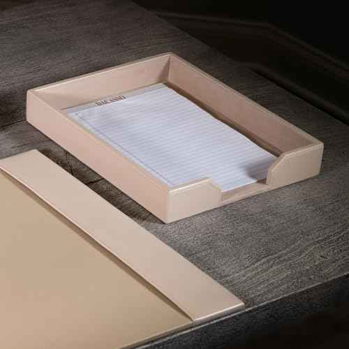 DACASSO Bonded Leather Desktop Letter Tray - Luxury Letter Holder & Paper Organizer for Desk - Office Organization & Executive Desk Decor - (White Latte)
