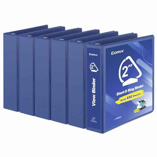 COMIX Sturdy 3 Ring Binder 2 inch with Clear View Cover, 2" Slant-D Ring View Binder Holds 500 Sheets of US Letter Size Paper, 6 Pack (Blue)