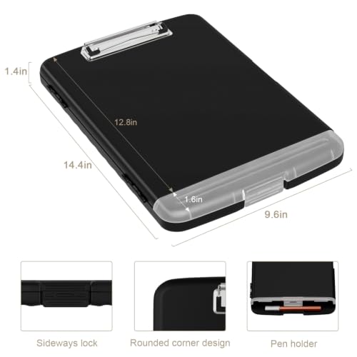 Piasoenc Black Clipboard with Storage & Pen Holder, 8.5 x 11 Office Organizer
