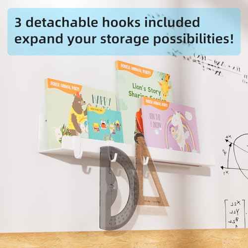 2-Pack Magnetic Book Shelf for Whiteboard - 17 Inch Reusable Metal Magnetic Shelves, Holds 14.33 lbs, Magnetic Book Display for Classrooms, Kitchen(New White)