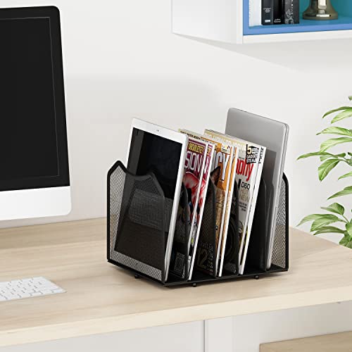 Simple Trending 5-Section Vertical File Organizer Black - Extendable Desk Storage