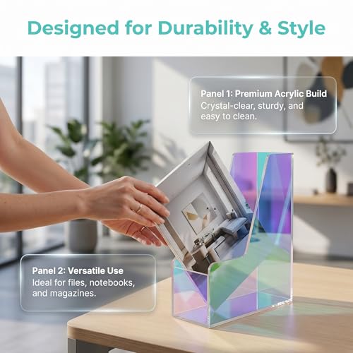 Qianly Acrylic File Holder - Space-Saving Desktop Organizer for Documents & Magazines